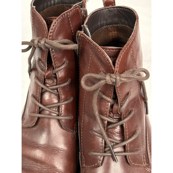 ECCO Touch 25 Lace Up Leather Boots Women’s 9.5 40 EU Side Zip Brown Bootie - Picture 6 of 15